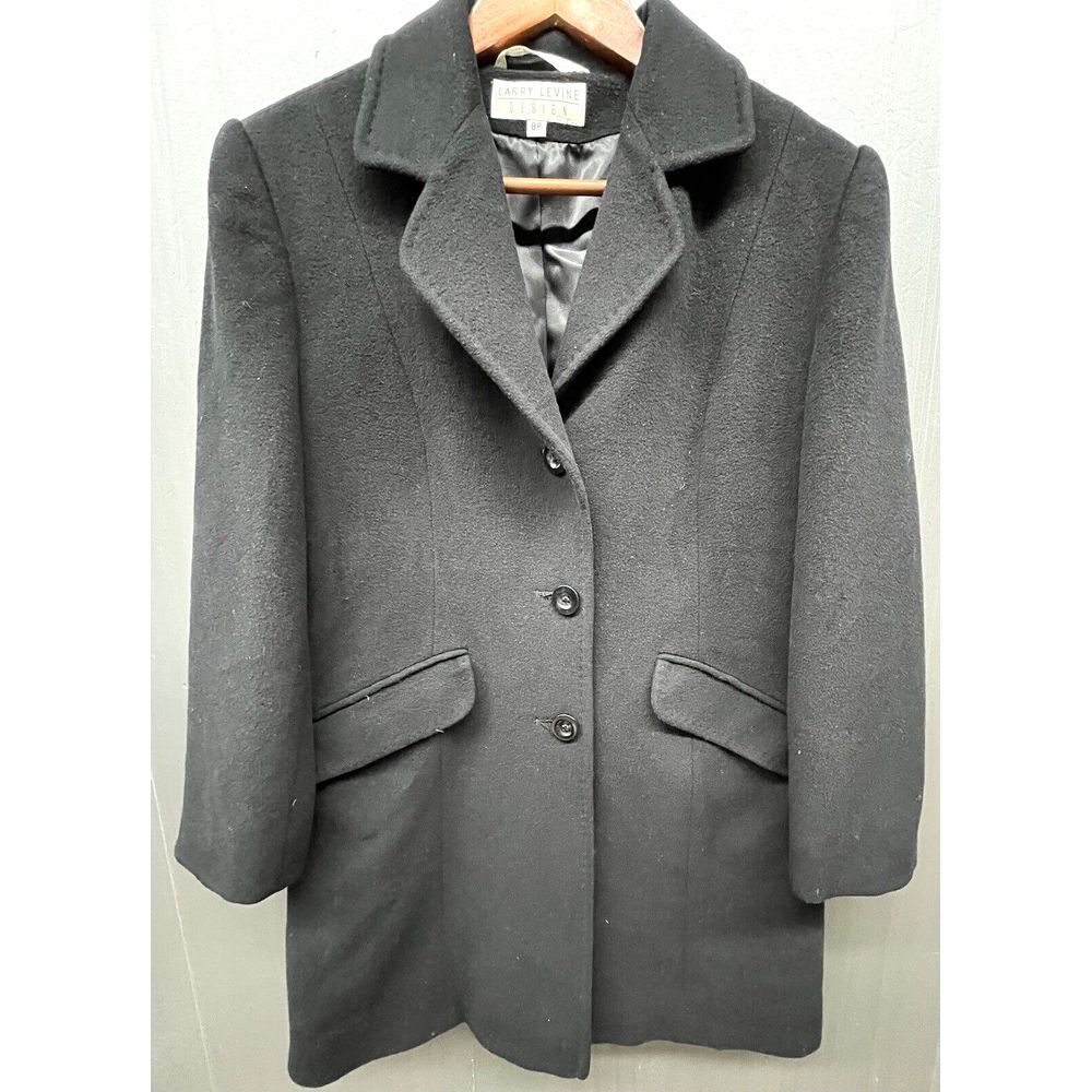 Larry Levine Pea Coat Women 8P Black 100% Merino Wool Single Breast Lined Jacket